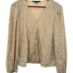 Boston Proper Sequin Wrap Blouse Long Sleeve Metallic Gold Beige New Years Eve Photo 0