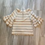 Maeve Metallic Stripe Neutral Shirt with Short Ruffle Sleeves, size Small Photo 2