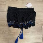 Free People NWT  No More Tiers Black Blue Beaded Tassel Crop Tube Top Size S Photo 6