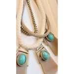 Chico's Statement Necklace With Braided Rope Gold Chains & Faux Turquoise Accents Photo 4