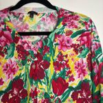 Talbots  LP Petite Cardigan Bold Red Pink Yellow Green Floral Cotton Rayon‎ Photo 1