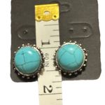 Faux Turquoise Round Earrings In A Silver Tone Setting. About .5” Pierced Ears Blue Photo 2