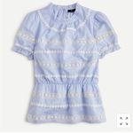 J.Crew  Daisy-chain peplum top puff sleeves blue and white size Photo 0