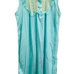 Vintage Sleeveless Midi Nightgown Size L Teal Blue Lace 1960s Ruffle Nylon Black Size L Photo 0