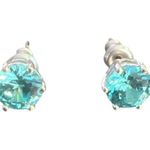Mint Mongoose Silver Tone Blue Crystal Rhinestone Stud Earrings 6 Prong Setting Photo 0