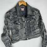 Y2K Cropped Moto Jacket Ruched Sleeves Distressed Sz Small Grunge Black Photo 2