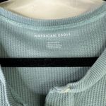 American Eagle  Light Teal Cropped Waffle Button Cropped Long Sleeve Henley Top Photo 2