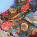 Gottex Vintage women's brown tropical fruit ruffle sheer silk coverup skirt swim Photo 4
