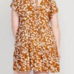 Old Navy  Dress Brown Floral Short Sleeve Tiered Mini Swing Dress Sz 2X EUC Photo 0