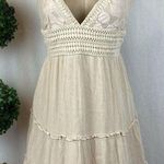 Rue 21 Tan Sleeveless Crochet Halter Open Tie Back Mini Dress XL Photo 0