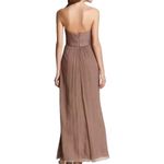 Amsale Womens Brown Strapless Ruched Bodice Chiffon Formal Gown Size 8 Photo 1