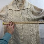 L.L.Bean  L Large Cardigan Sweater Ivory Wool Blend Fisherman Cable Knit Grandma Photo 6
