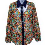 Anthropologie Kirra Floral Print Button Up Collared Shirt Cutout Open Back Sheer Blouse Top Photo 0