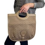 Pierre Cardin Vintage Jacquard Logo Beige Leather Foldover Tote Evening Bag Photo 10
