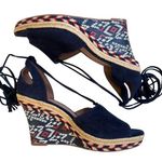 CAbi NWOT Leather Isla Wedge Sandals Blue Size 8 Photo 0