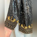Vintage STENAY 100% Silk 80’s All Over Sequin Beaded Jacket Black Gold Size XL Photo 9