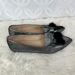 Karl Lagerfeld  Dalli Bow Pom Pom Metallic Silver Pointy‎ Flats Size 6.5 Photo 3