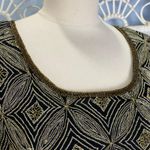 Papell Boutique Vintage 90s Evening Silk Beaded Top S Black Gold Holiday Glam Photo 3
