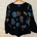 Apt. 9 women's size S top multicolor black floral scoop neck bell long sleeves Photo 1
