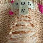 POL Women’s Size Medium Distressed Peach Sweater With Pink Stitch Details Photo 7