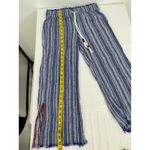 Blue Rain Blue‎ Rein Women's Striped Frayed Hem Wide Leg Cropped Pants Drawstring Small Photo 3