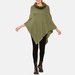 NWT La Marey 100% Cashmere Poncho Sweater Faux Fur Trim One Size Olive Green NEW Photo 5