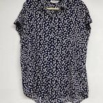 Beach Lunch Lounge Blue Ditsy Floral Short Sleeve Button Down Shirt Womans M Photo 0
