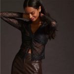 Anthropologie  Maeve Black Sheer Lace Long Sleeve Collared Button Down Top Blouse Photo 1