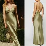 Reformation Maysen Silk Formal Maxi Dress Olive Oil Green NWT Photo 2