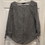 Sanctuary Black White Gingham 3/4 Tie Sleeve Hidden Button Front Womens Large Photo 0