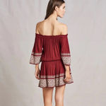 Tularosa Fiona Burgundy Off The Shoulder Embroidered Smocked Boho Dress Medium Photo 14