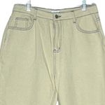 Miou Muse Women’s Jeans Size XL Ivory Stitched Washed Denim Fray Bottom Cuffed Photo 2