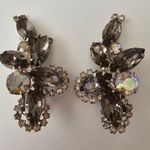 Gray Navette Aurora Borealis Rhinestones Clip on Vintage Statement Earrings Silver Photo 0