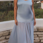 Show Me Your Mumu Dalia Maxi Dress in Steel Blue Luxe Satin M Photo 0