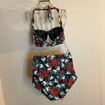 Cherry Cat XL Vintage Retro Floral High Waisted Underwire Bikini Two Piece Red Photo 3