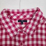 Gap  Gingham Button-Up Shirt Cotton Hot Pink and White Checkered Top Blouse XL Photo 3