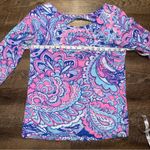 Lilly Pulitzer  Pink and Blue Long Sleeve Cut Out Blouse Photo 1