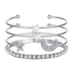 Boutique Silver Bangle Bracelet Set Crystal Star Moon Heart Charm Stackable Jewelry Photo 5