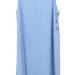 Amy K Su AKS Tencel Pinafore Jumper Maxi Buttoned Blue Dress w/ Pockets L Size L Photo 0