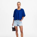 Madewell Shirred Puff Sleeve Top Cotton Silk Voile in Bright Sapphire Size Large Photo 1