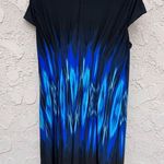 Tahari 14P Arthur S Levine animal watercolor streaks blue Blk empire waist dress Photo 2