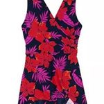 LANDS END Tummy Control Surplice Wrap Swim Dress One Piece Swimsuit Size 18 Blue Photo 0