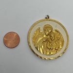 Vintage Angel Guardian Child Gold Tone Religious Medal Pendant Charm Heavy *read Photo 3