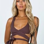 Princess Polly Jaye Top Brown Ribbed Wrap Crop Sz 0 Photo 0