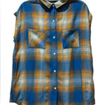 KAVU Women’s Blue and Orange Plaid Sleeveless Shirt Size L Gorpcore Hiking Camp Photo 0