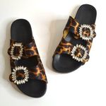 Mystique Boutique Mystique Crystal Jeweled Slide Sandals Cheetah Print Tan Black Women's 7 Photo 0