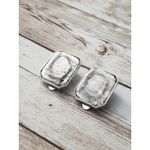 Nine West Vintage Clip On Earrings Large Silver Tone with Distressed Silver Gem Photo 1
