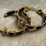 CC Gold and Black Leather Chain Hoop Earrings Photo 1