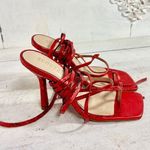 Schutz Lily Metallic Crocodile-Embossed Leather Sandal Red Women's Size 7.5 B Photo 5