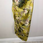 Mable Isabela Satin Tropical Floral Asymmetrical Midi Dress Yellow Medium Photo 3